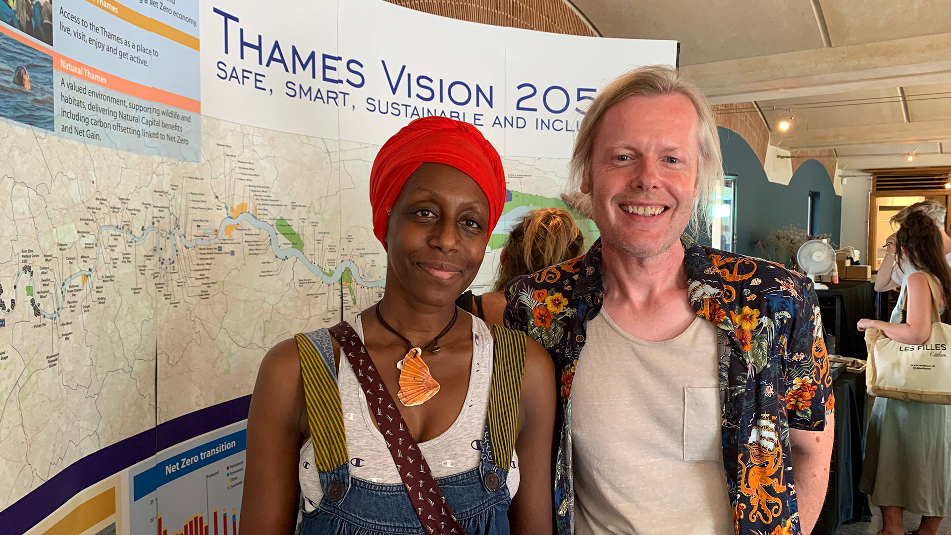 Remiiya Badru and Paul Wyatt with Thames Vision 2050 banner behind them