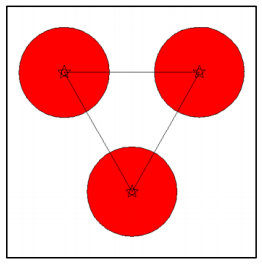 Three red discs