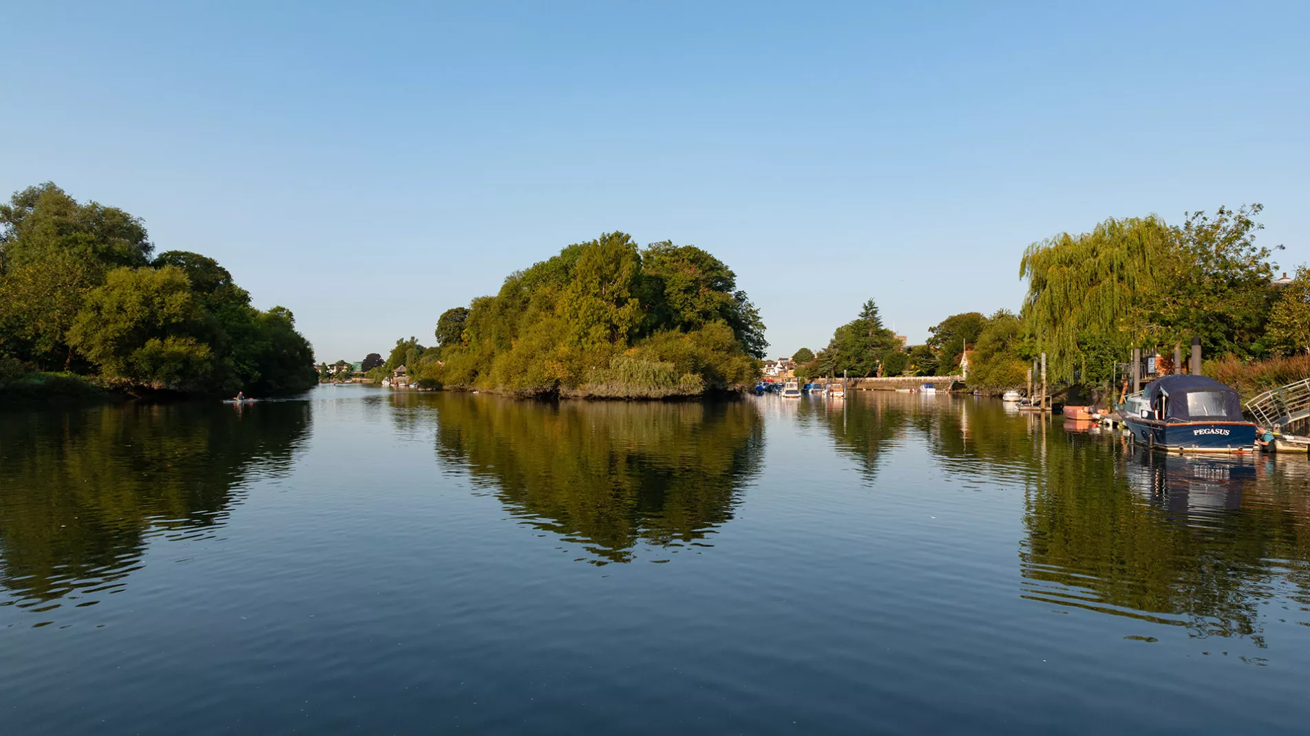 River scene trees water sky