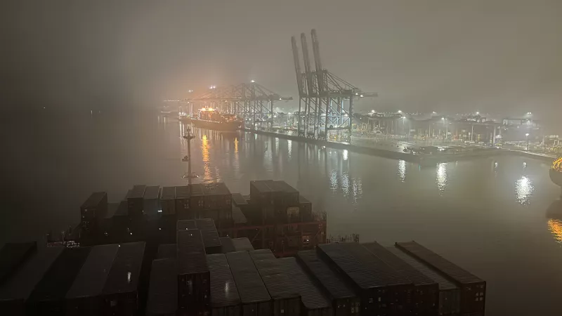 Misty night at London Gateway pilot photo