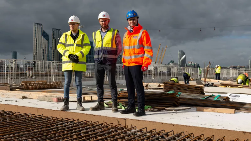 Keltbray's Jacob Pritchard and Jeremy O'Callaghan with PLA's Steven Clapperton overseeing the concrete pour