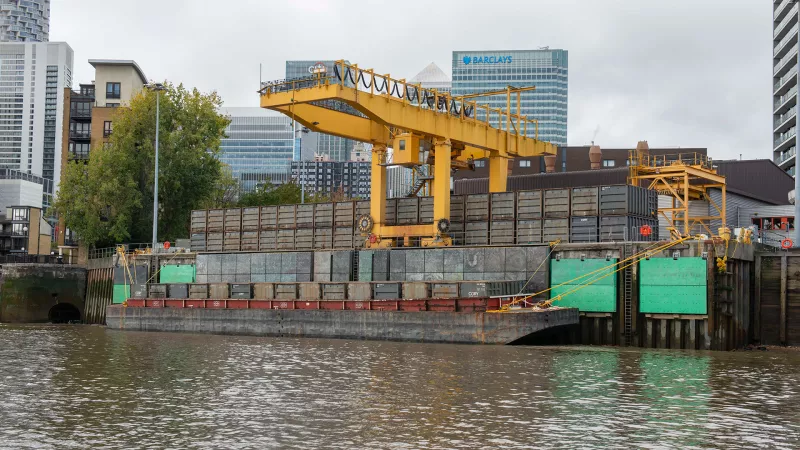 Rubbish transfer station on the tidal Thames
