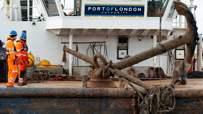 PLA staff with anchor retrieved from River Thames