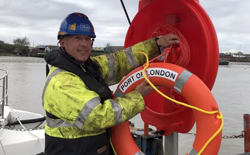 Jason with Port of London lifesaving equipment