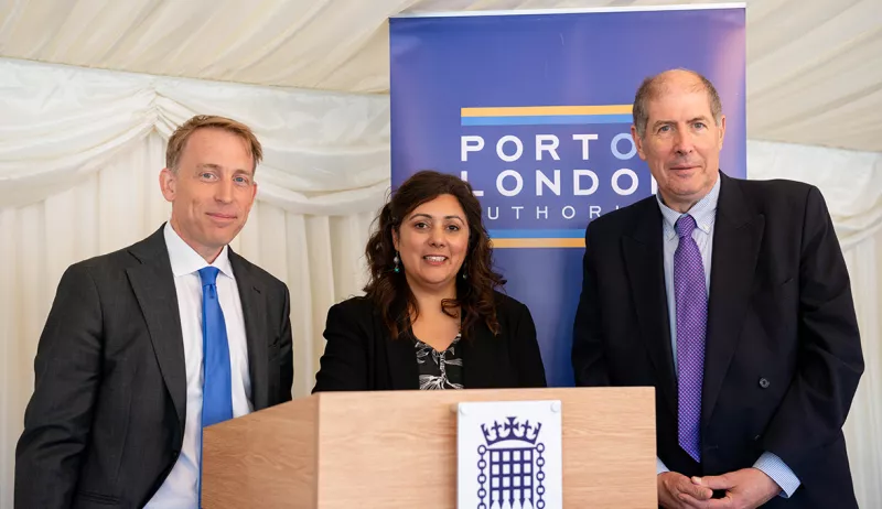 Minister for Industry and Economic Security Nusrat Ghani joined PLA Chief Executive Robin Mortimer (left) and PLA Board Chair Jonson Cox CBE on Monday.